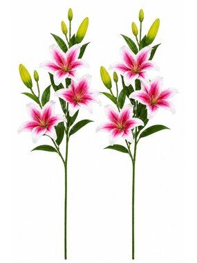 Pink Real Touch Lily Stems, Artificial Stargazer Lilies, Faux Lily Flowers, Tall